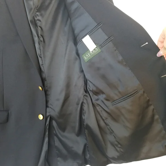 Ralph Lauren Wool Sport Coat Blazer 44R Navy Embossed Gold Buttons Like … - Picture 8 of 16